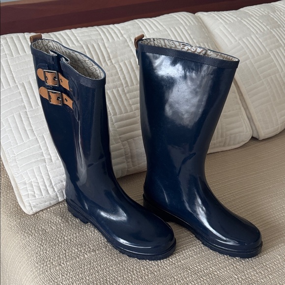 chooka Shoes - Chooka Shiny Blue Rain Boots with Tan Buckle Accents